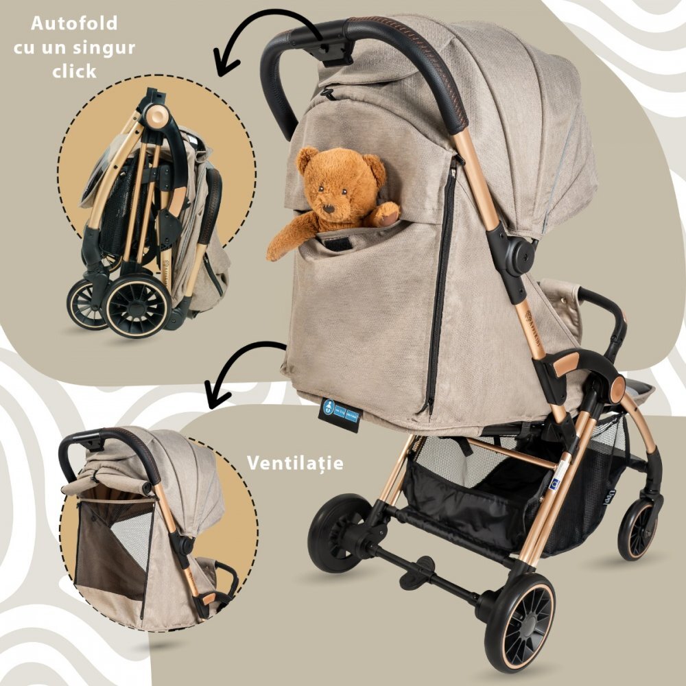 APPEKIDS Carucior sport Upp ultracompact cu pliere automata Bubble Beige