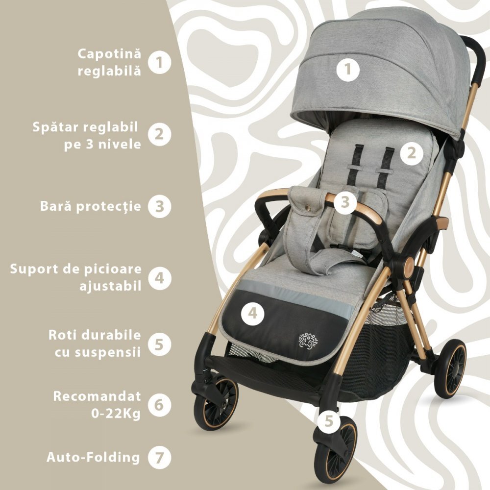 APPEKIDS Carucior sport Upp ultracompact cu pliere automata Powder Grey