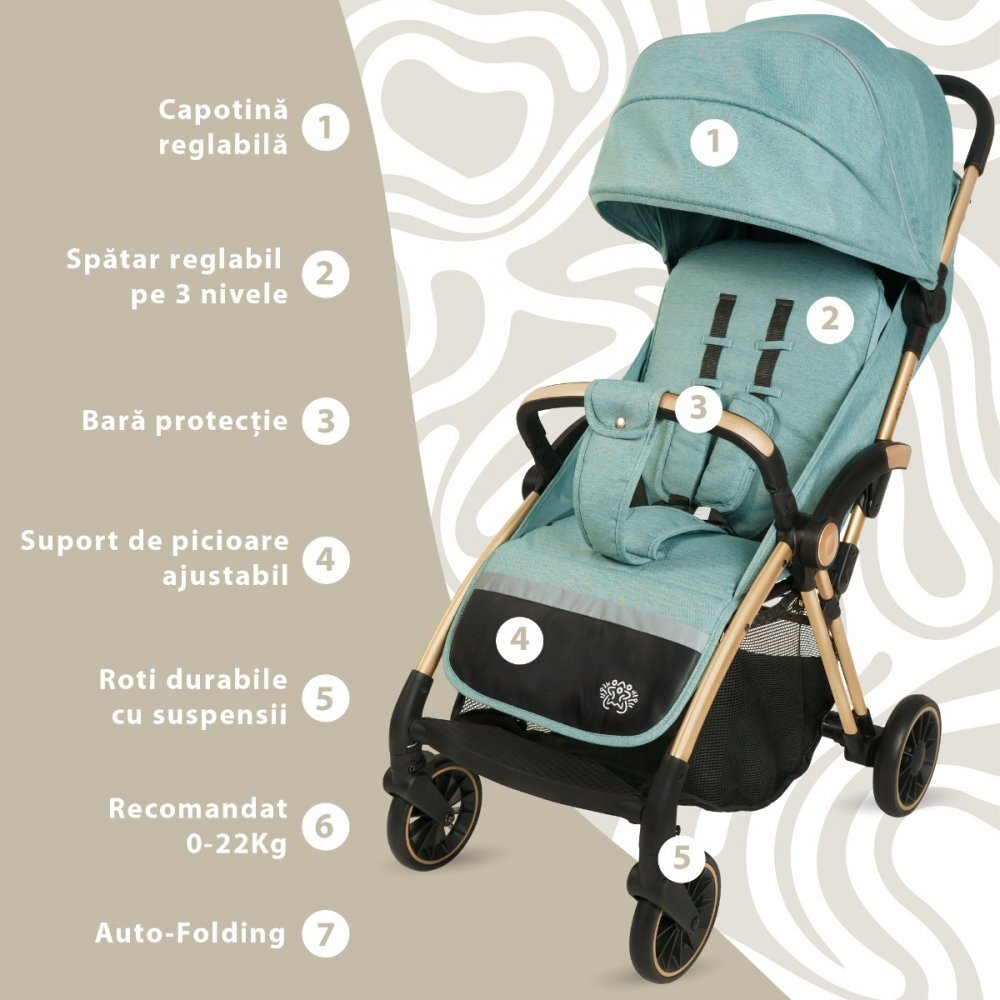 APPEKIDS Carucior sport Upp ultracompact cu pliere automata River Green