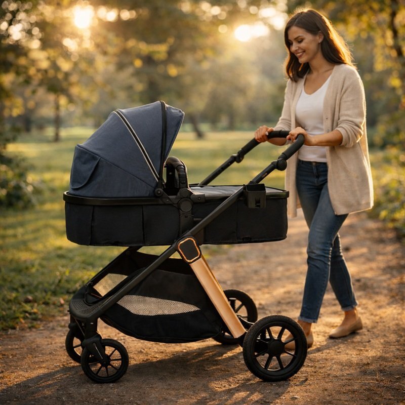 APPEKIDS Carucior transformabil 2 in 1 pentru copii Elite Navy Grey cu suspensii sezut reversibil accesorii greutate suportata 22 kg