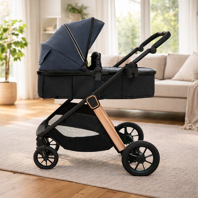 APPEKIDS Carucior transformabil 2 in 1 pentru copii Elite Navy Grey cu suspensii sezut reversibil accesorii greutate suportata 22 kg