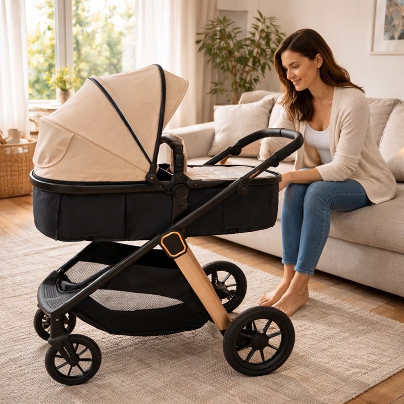 APPEKIDS Carucior transformabil 2 in 1 pentru copii Elite Sand cu suspensii sezut reversibil accesorii greutate suportata 22 kg