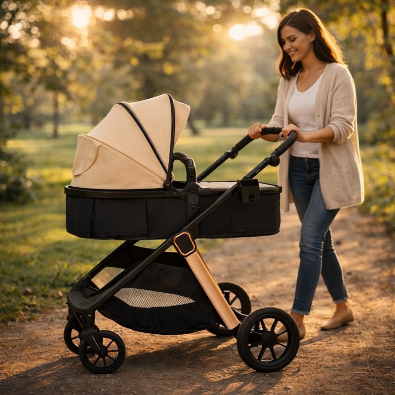 APPEKIDS Carucior transformabil 2 in 1 pentru copii Elite Sand cu suspensii sezut reversibil accesorii greutate suportata 22 kg