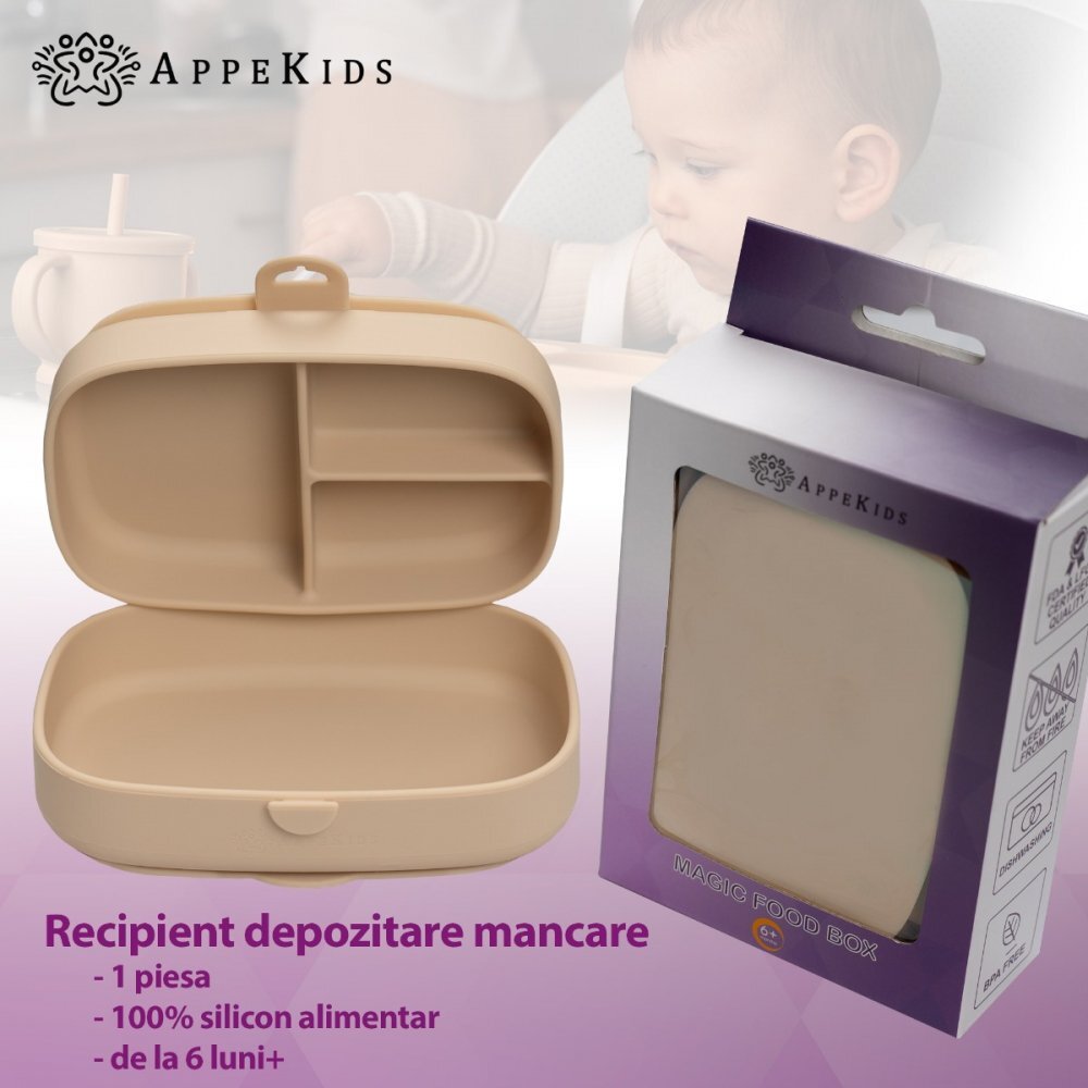APPEKIDS Caserola compartimentata din silicon cu ventuza Magic Box Bubble Beige