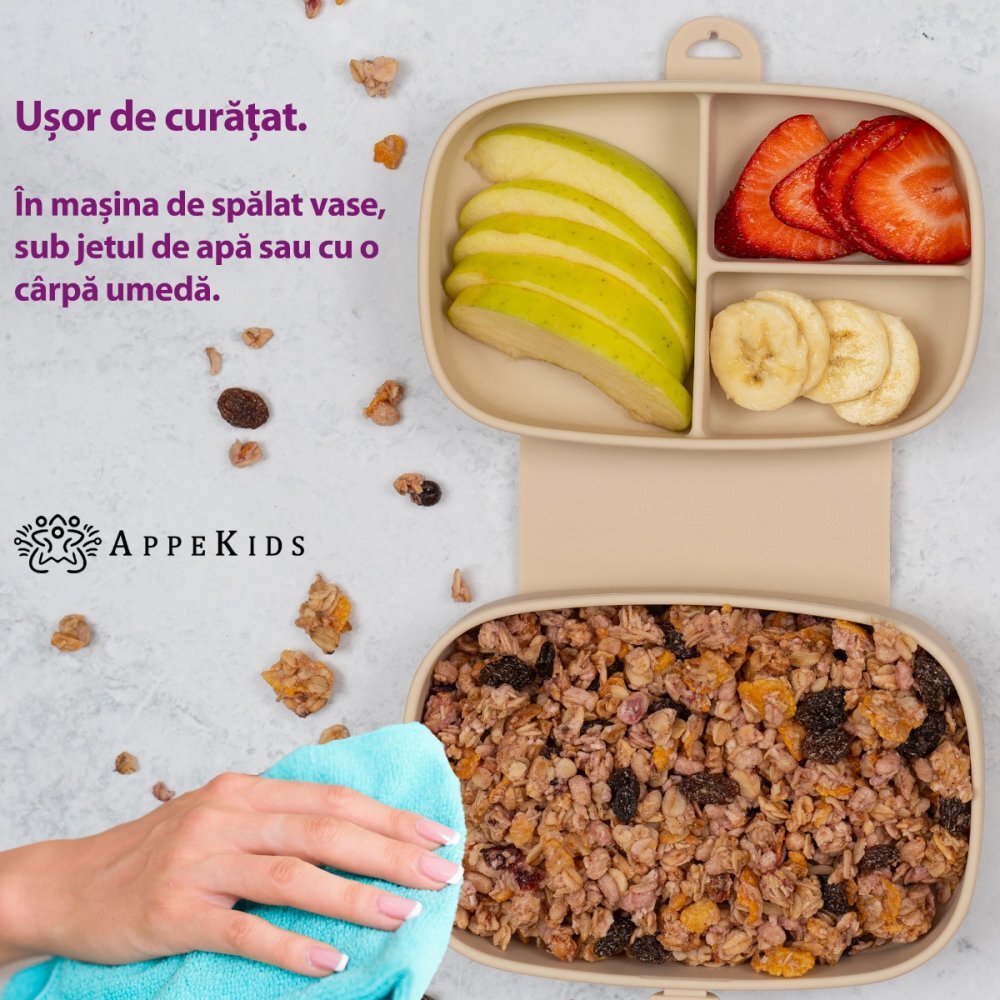 APPEKIDS Caserola compartimentata din silicon cu ventuza Magic Box Raw Green