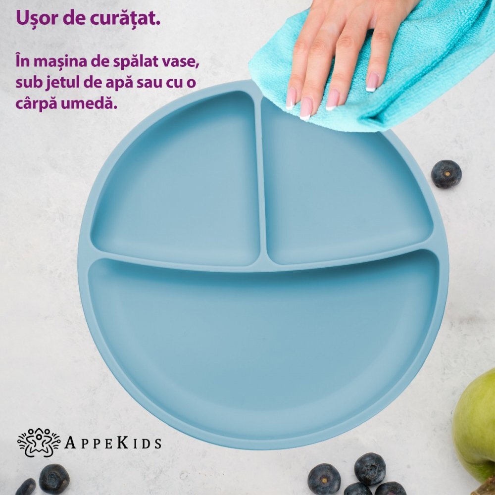 APPEKIDS Farfurie compartimentata din silicon cu ventuza Aqua Blue