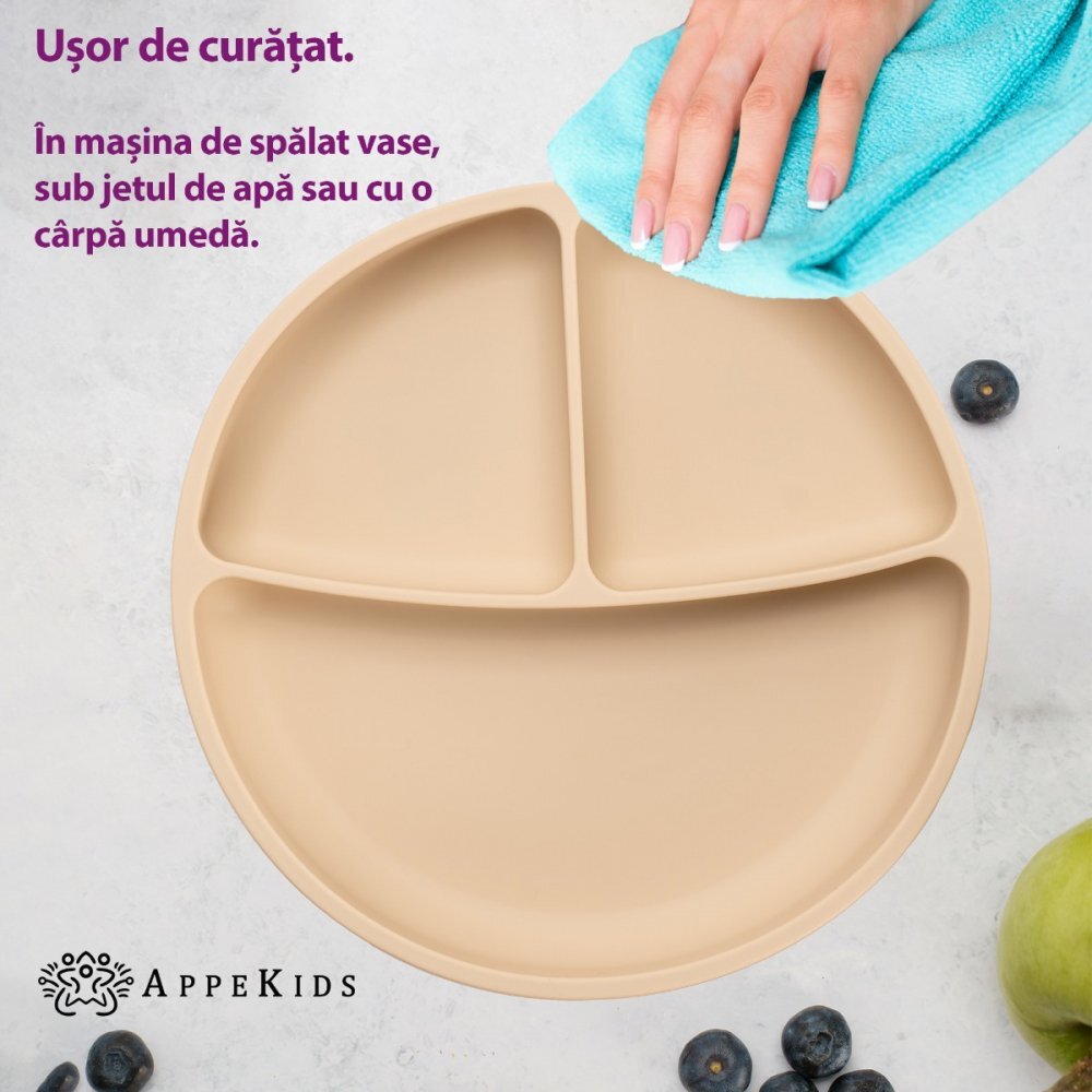 APPEKIDS Farfurie compartimentata din silicon cu ventuza Bubble Beige