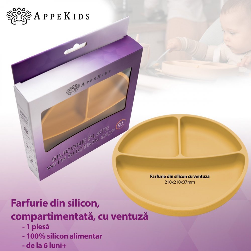 APPEKIDS Farfurie compartimentata din silicon cu ventuza Honey