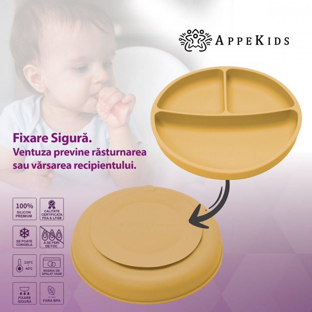 APPEKIDS Farfurie compartimentata din silicon cu ventuza Honey