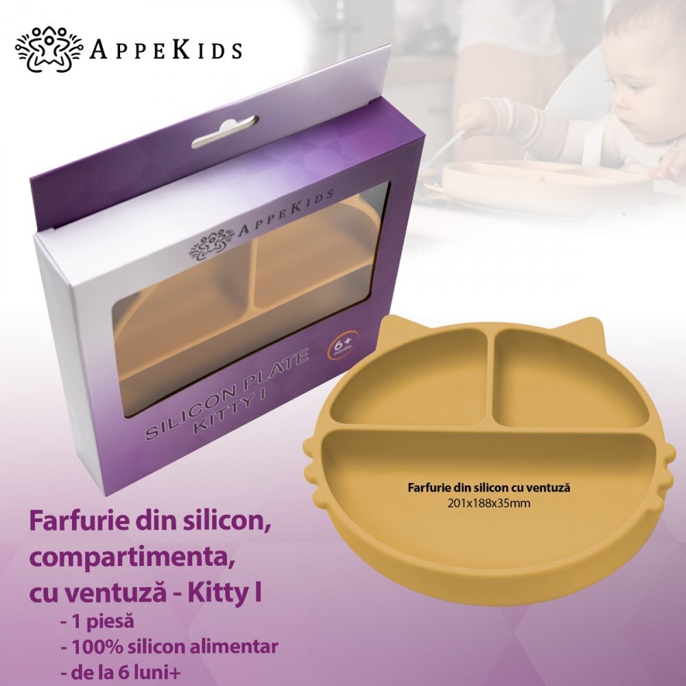 APPEKIDS Farfurie compartimentata din silicon cu ventuza Kitty Honey