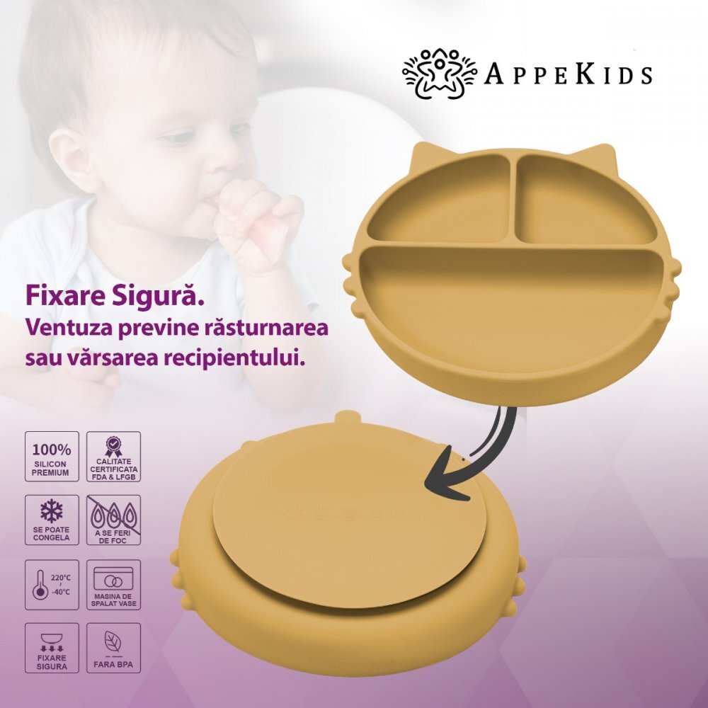 APPEKIDS Farfurie compartimentata din silicon cu ventuza Kitty Honey
