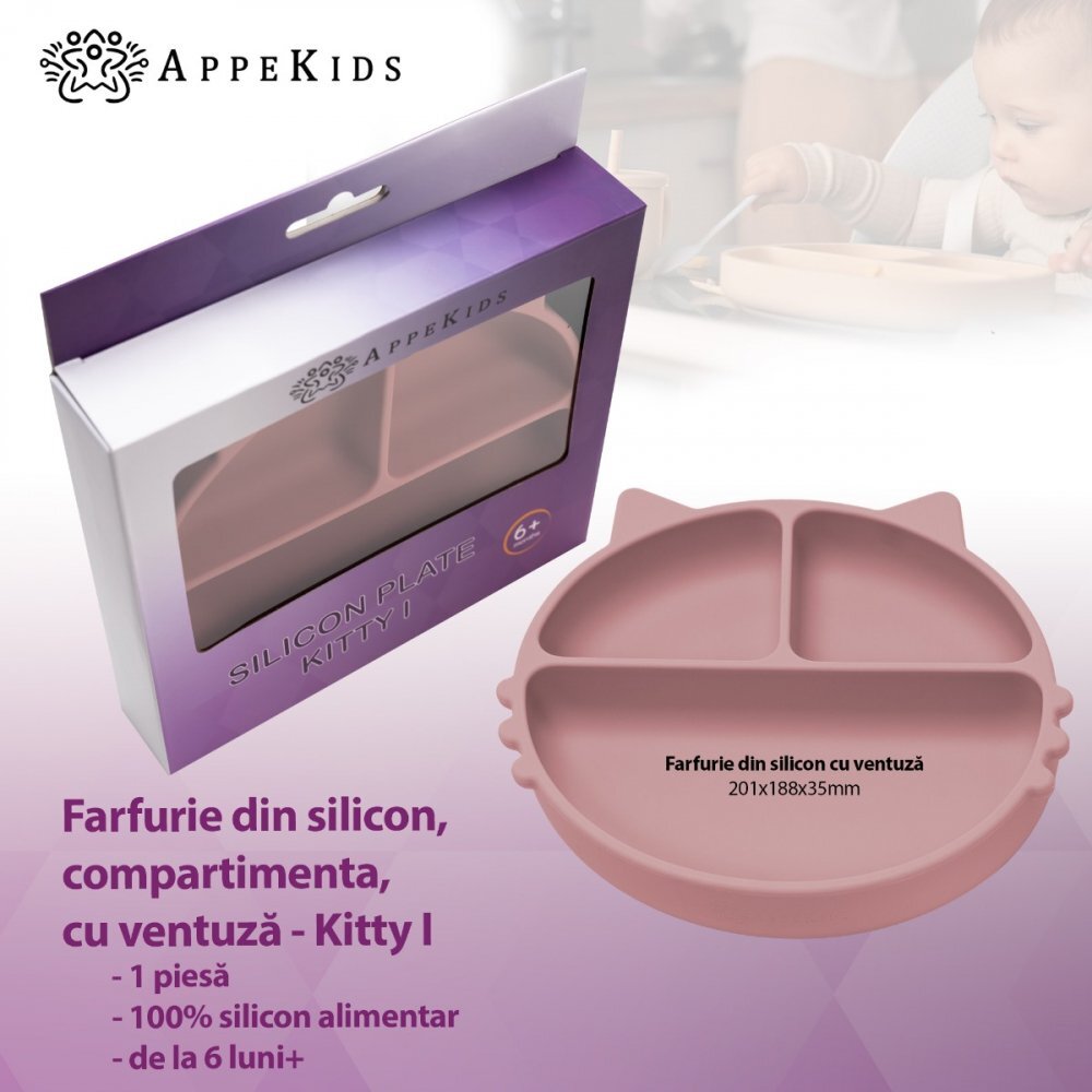 APPEKIDS Farfurie compartimentata din silicon cu ventuza Kitty Old Rose