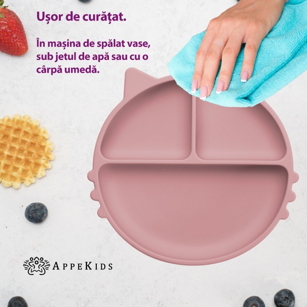 APPEKIDS Farfurie compartimentata din silicon cu ventuza Kitty Old Rose