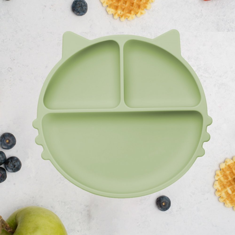 APPEKIDS Farfurie compartimentata din silicon cu ventuza Kitty Raw Green