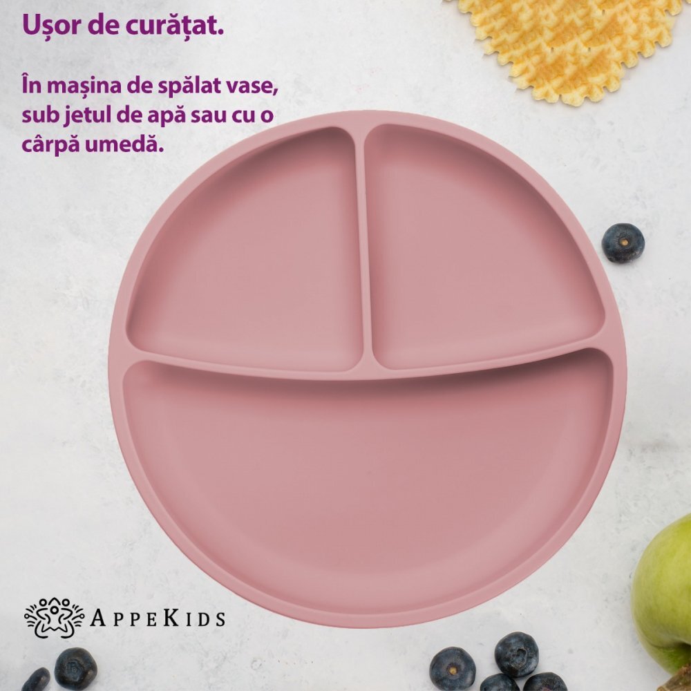 APPEKIDS Farfurie compartimentata din silicon cu ventuza Old Rose
