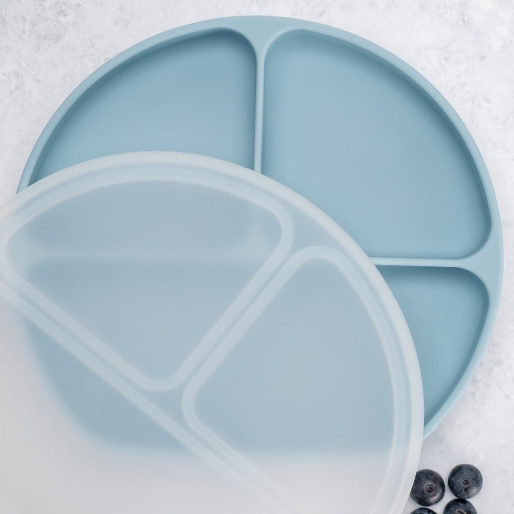 APPEKIDS Farfurie compartimentata din silicon cu ventuza si capac Aqua Blue
