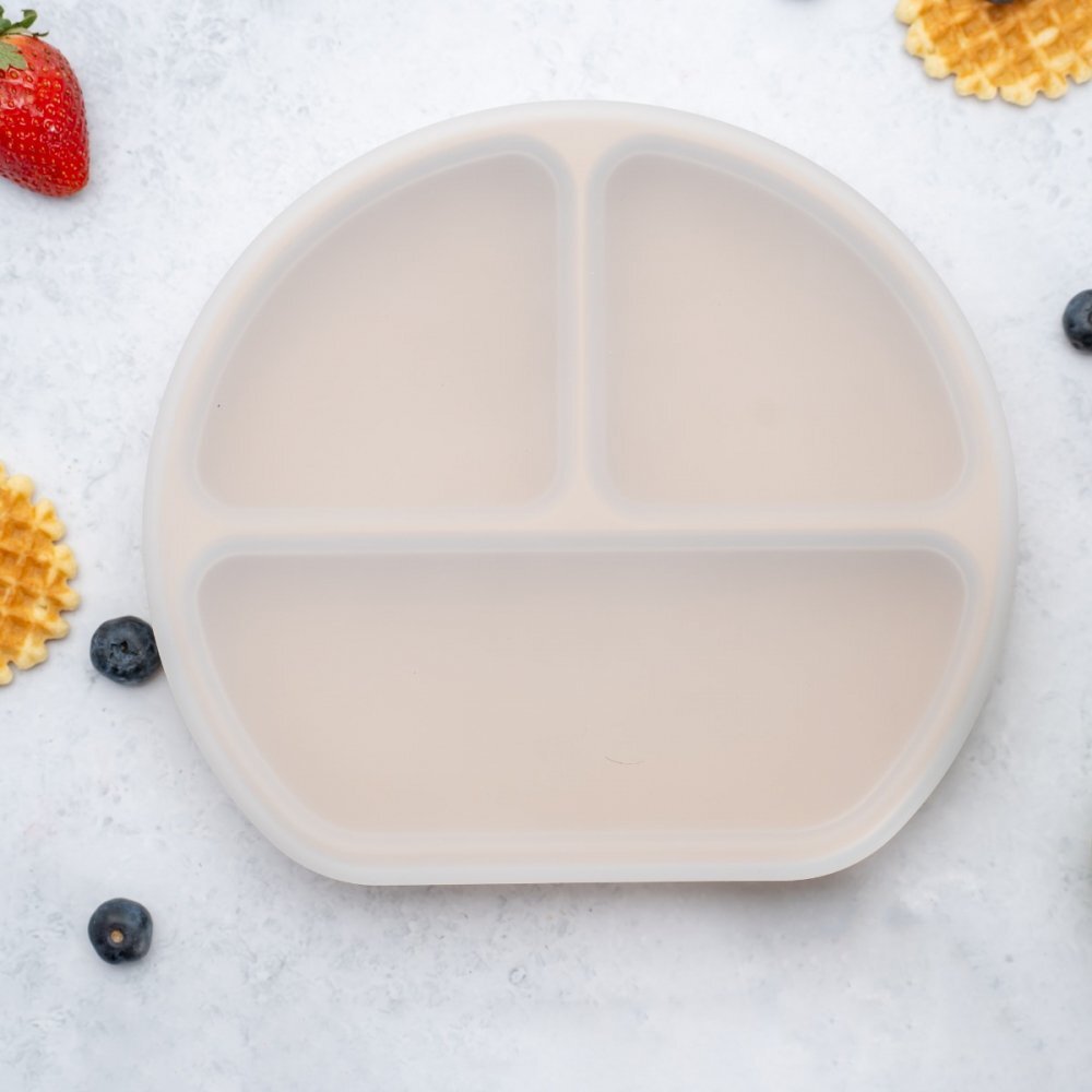 APPEKIDS Farfurie compartimentata din silicon cu ventuza si capac Bubble Beige