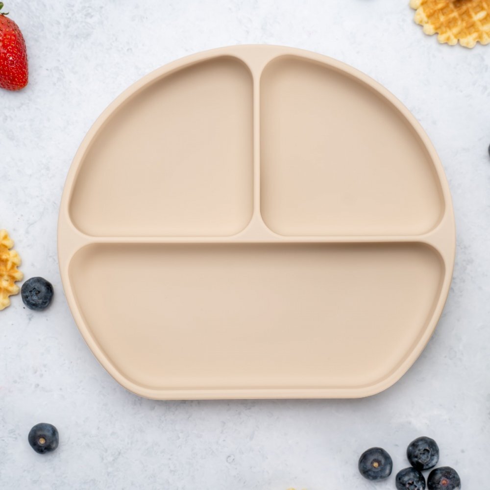 APPEKIDS Farfurie compartimentata din silicon cu ventuza si capac Bubble Beige