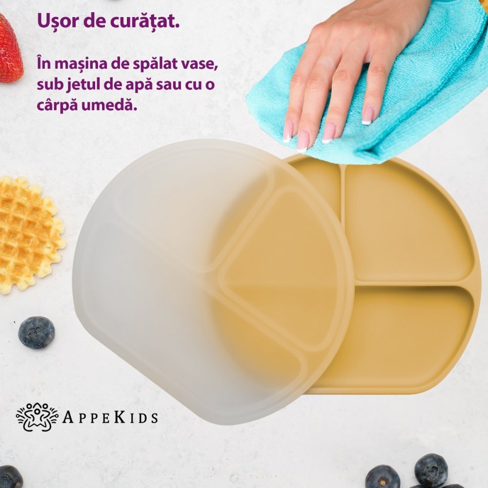APPEKIDS Farfurie compartimentata din silicon cu ventuza si capac Honey