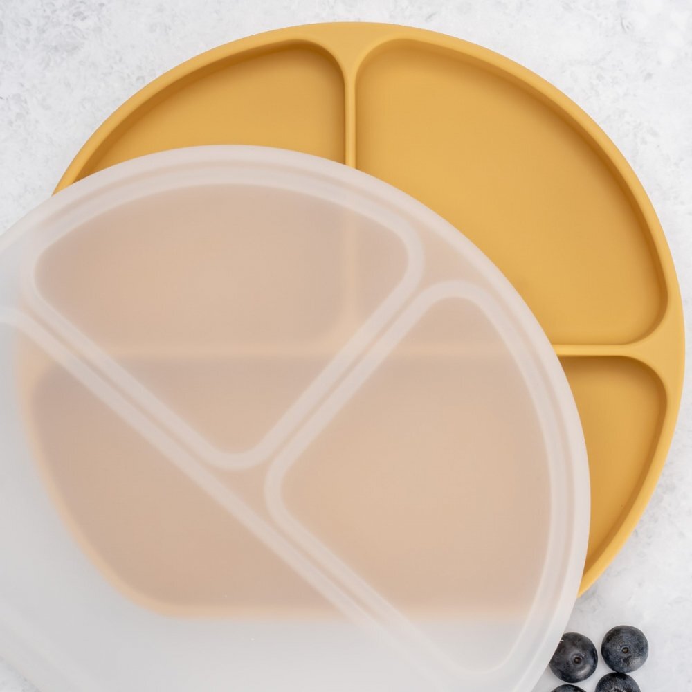 APPEKIDS Farfurie compartimentata din silicon cu ventuza si capac Honey