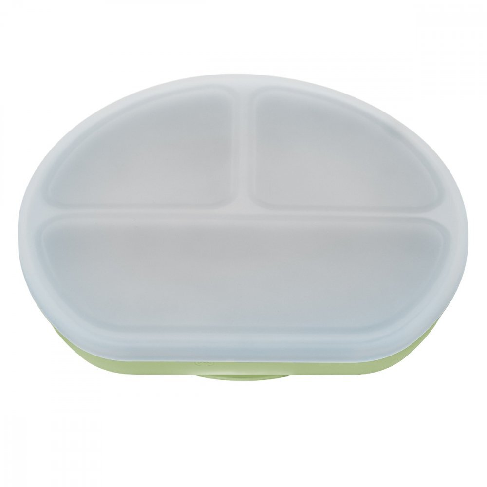 APPEKIDS Farfurie compartimentata din silicon cu ventuza si capac Raw Green