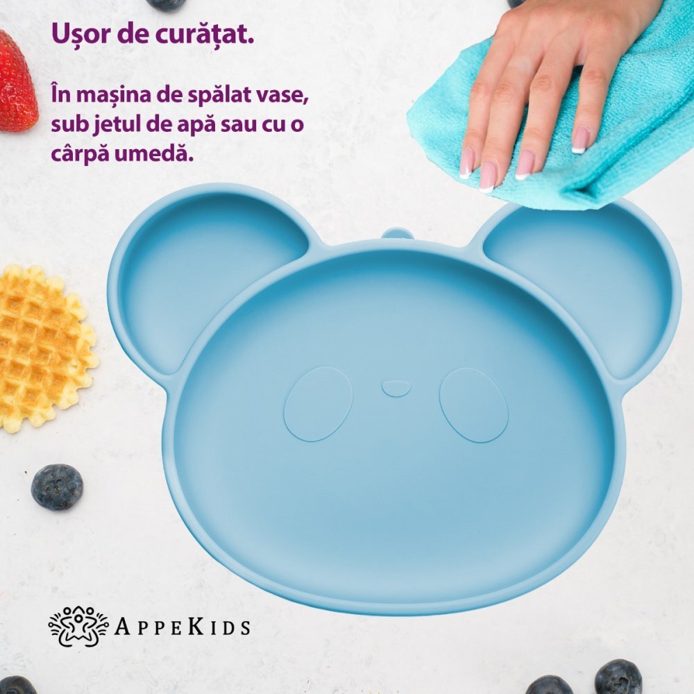 APPEKIDS Farfurie din silicon cu ventuza Panda Aqua Blue