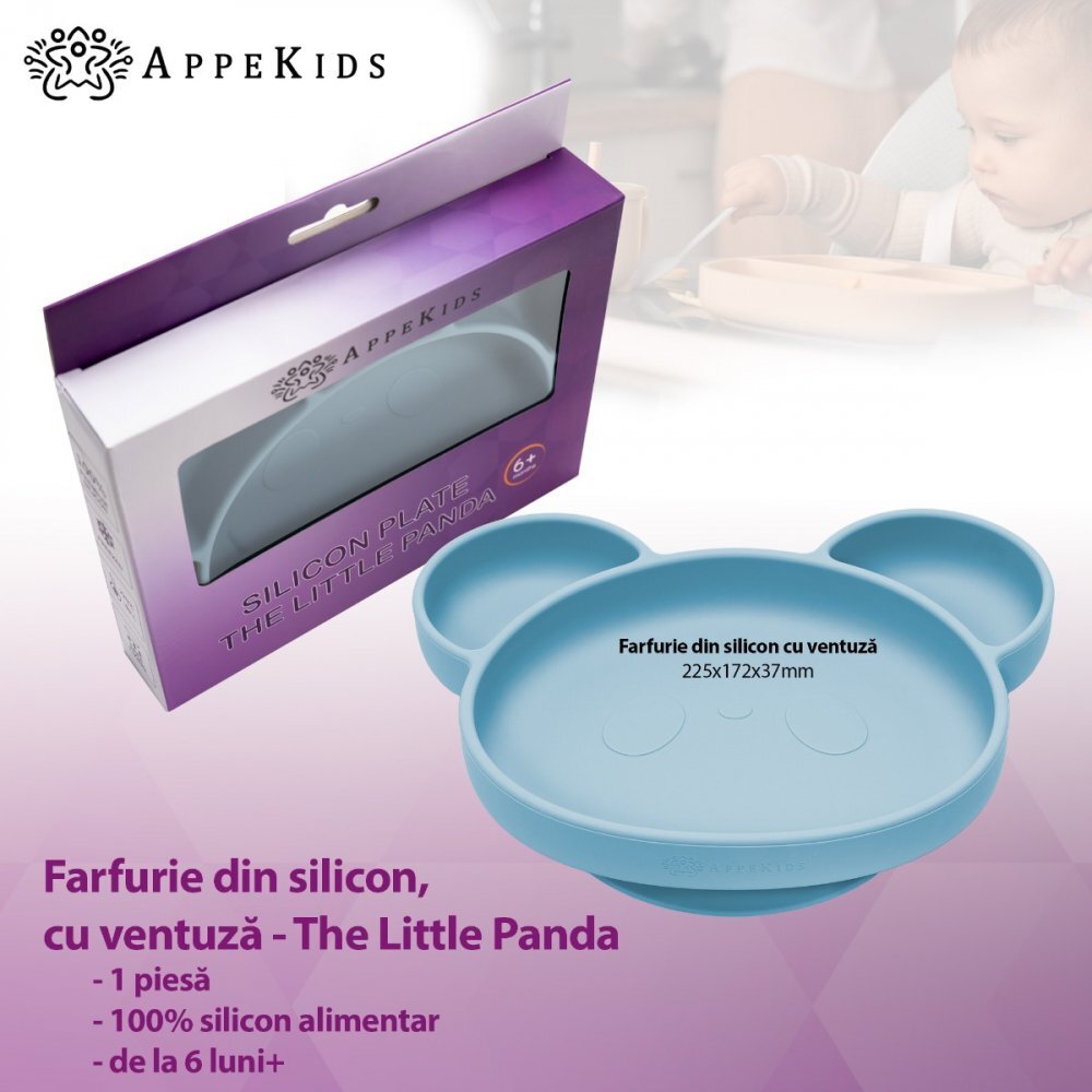 APPEKIDS Farfurie din silicon cu ventuza Panda Aqua Blue
