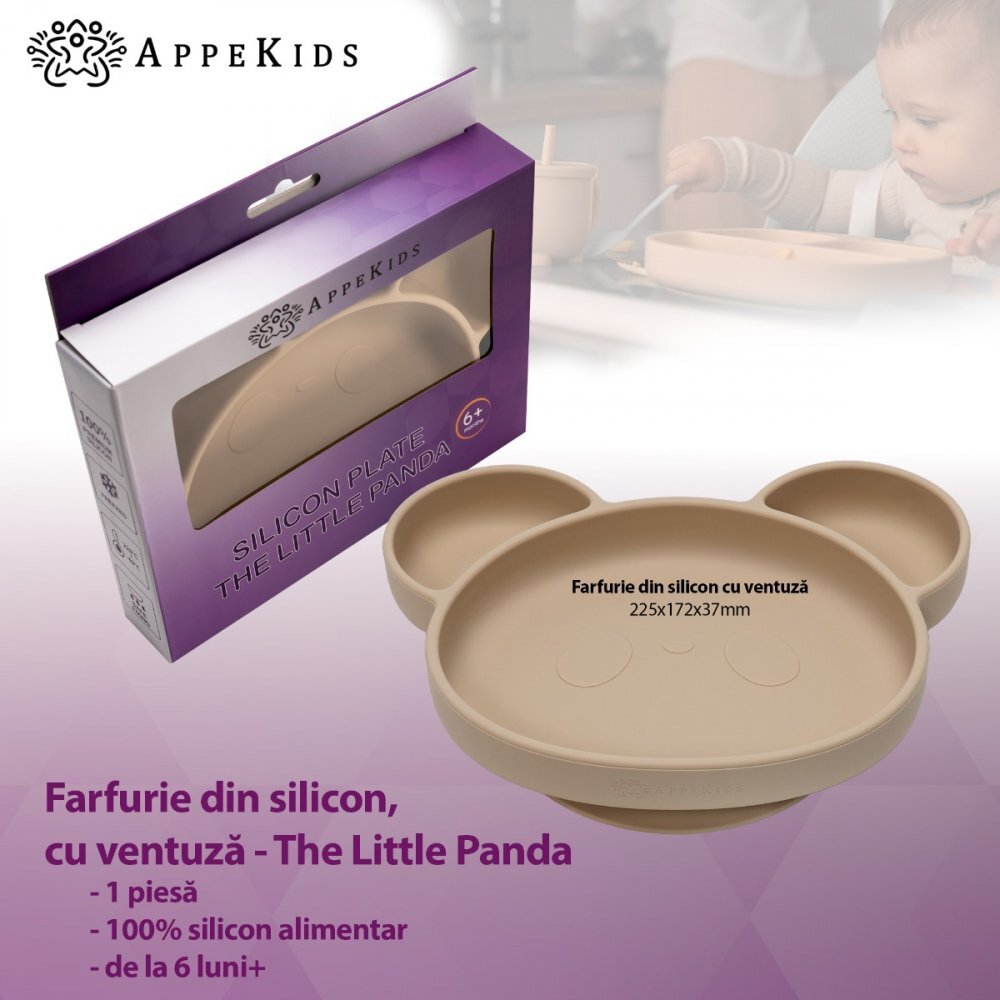 APPEKIDS Farfurie din silicon cu ventuza Panda Bubble Beige