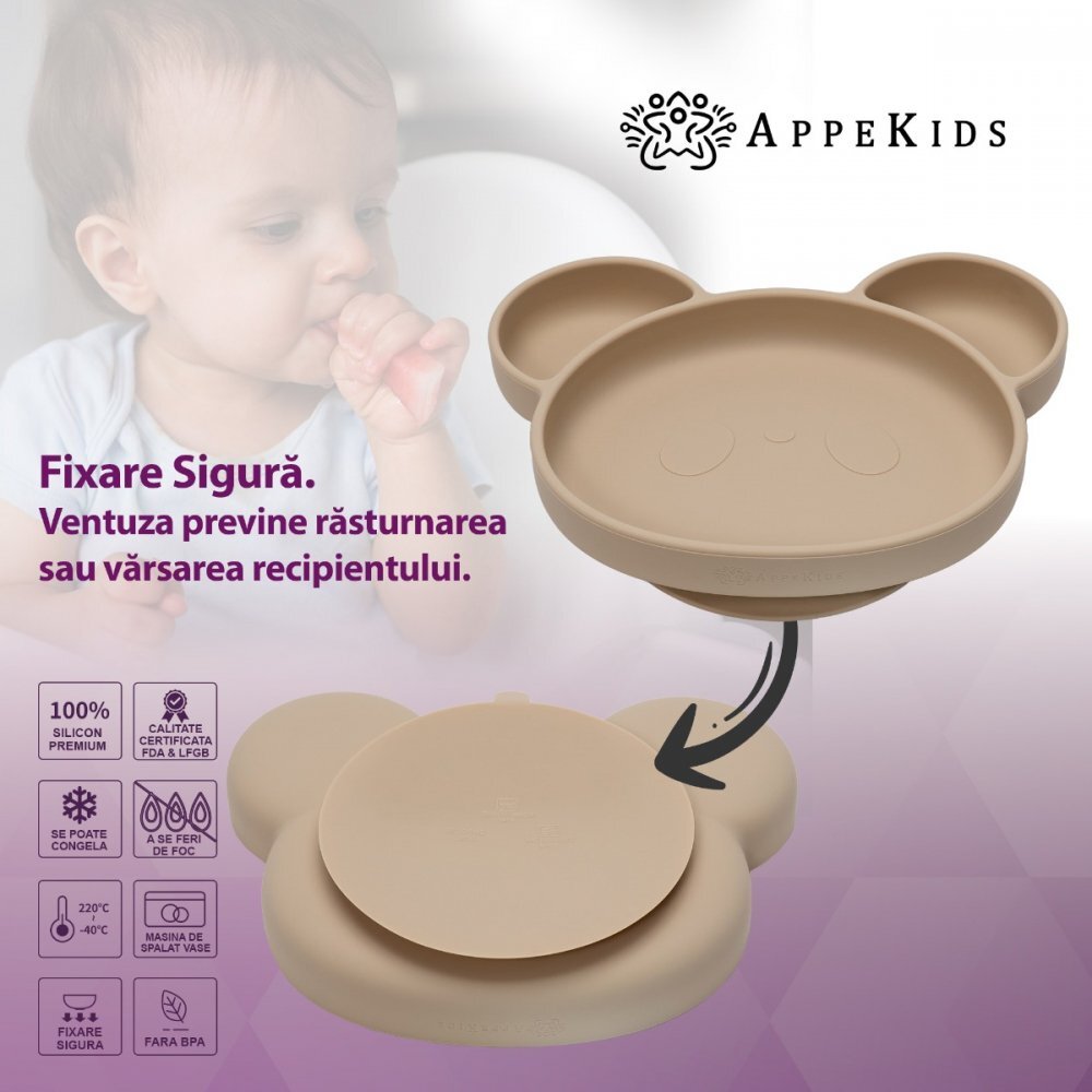APPEKIDS Farfurie din silicon cu ventuza Panda Bubble Beige
