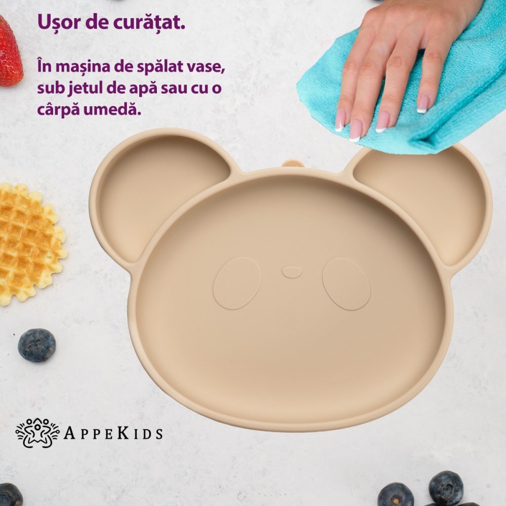 APPEKIDS Farfurie din silicon cu ventuza Panda Bubble Beige