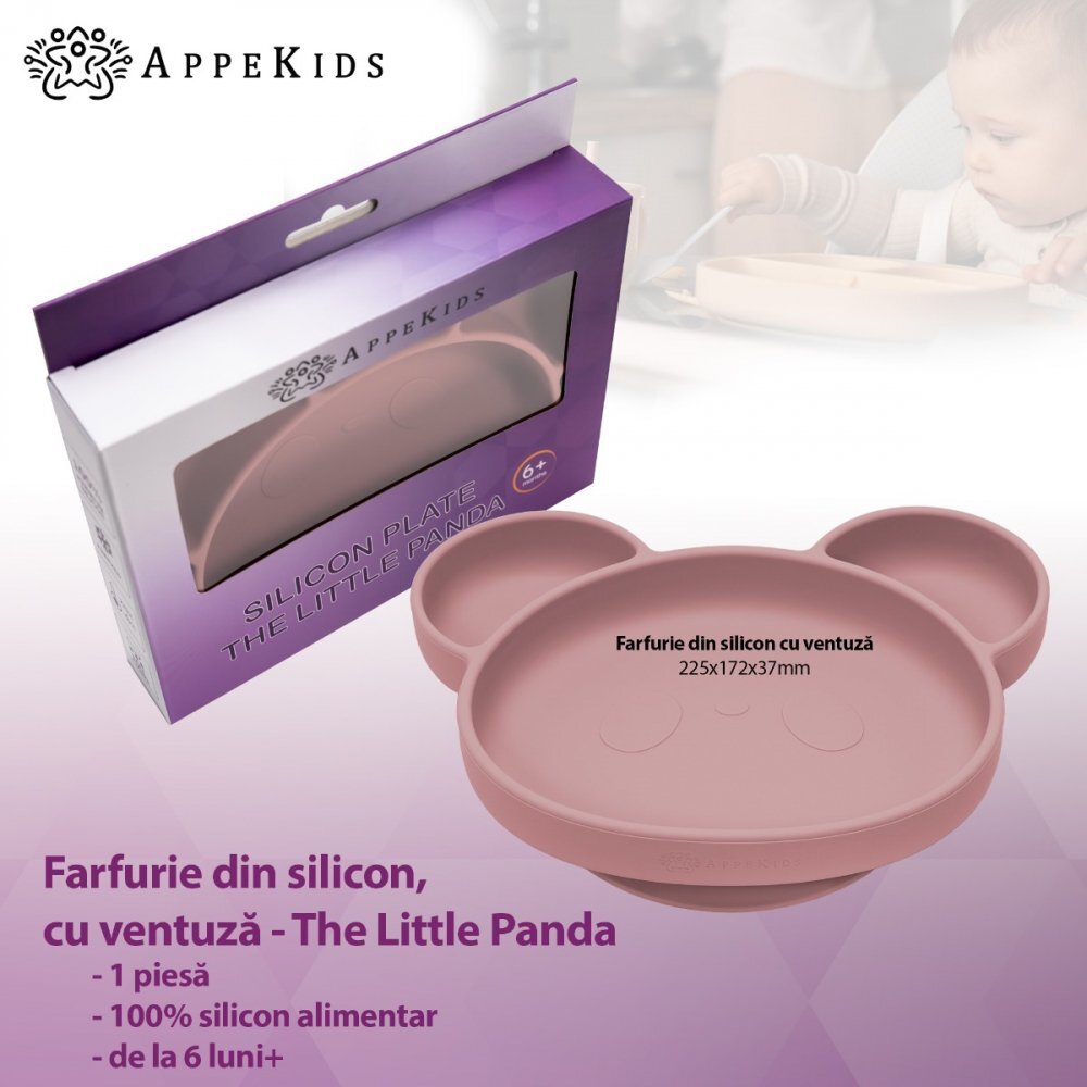 APPEKIDS Farfurie din silicon cu ventuza Panda Old Rose