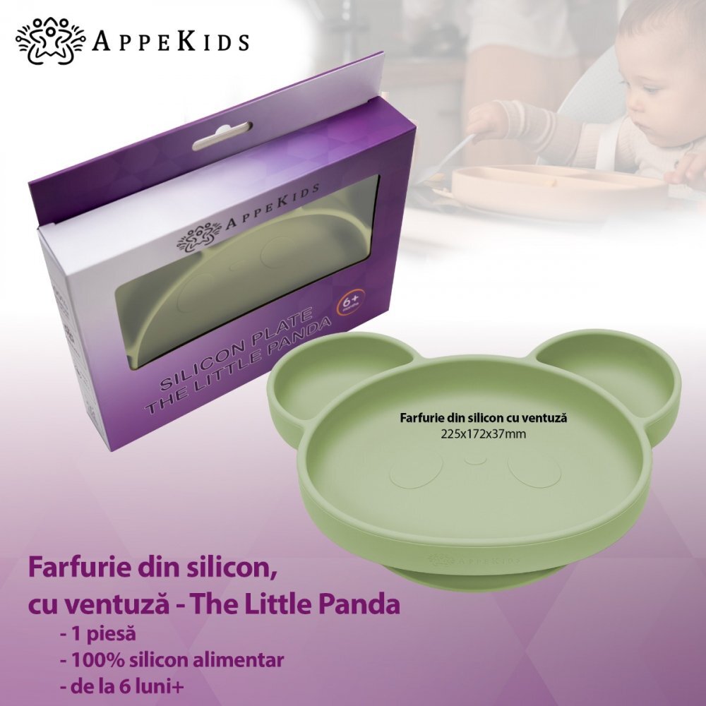 APPEKIDS Farfurie din silicon cu ventuza Panda Raw Green