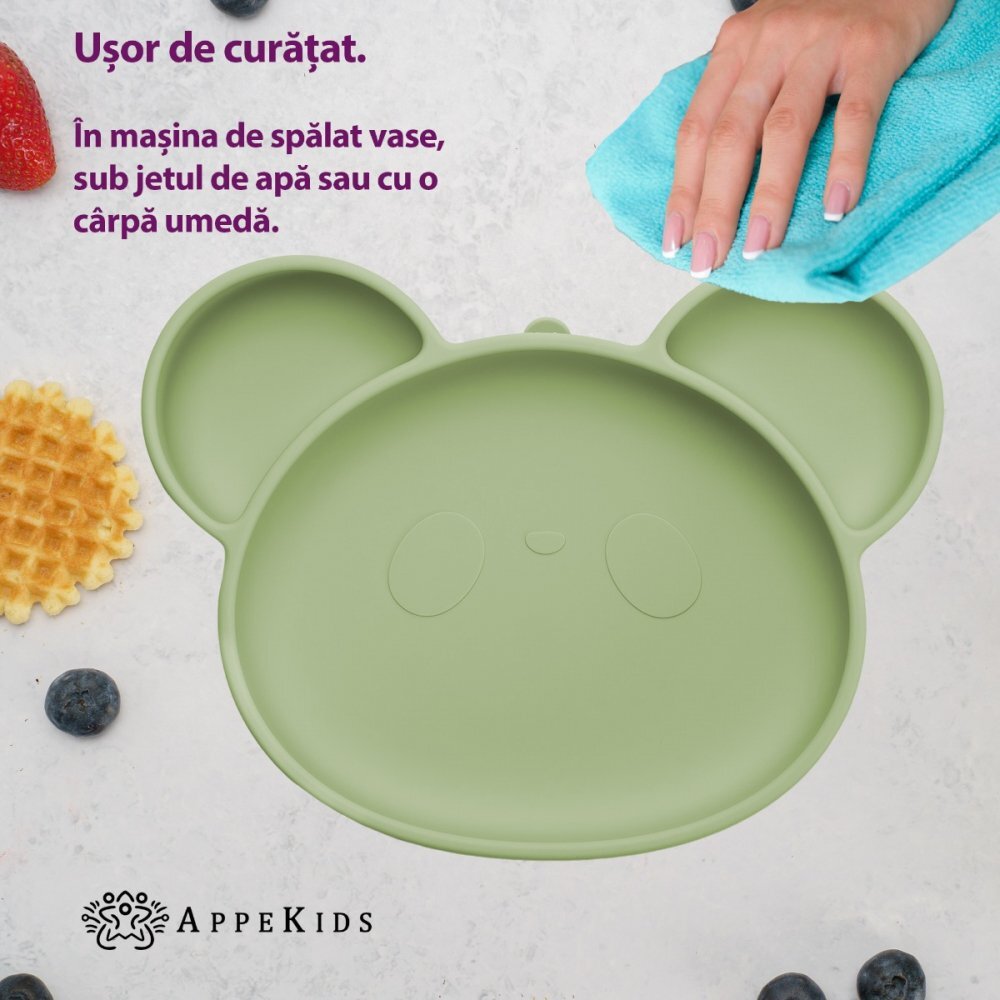 APPEKIDS Farfurie din silicon cu ventuza Panda Raw Green
