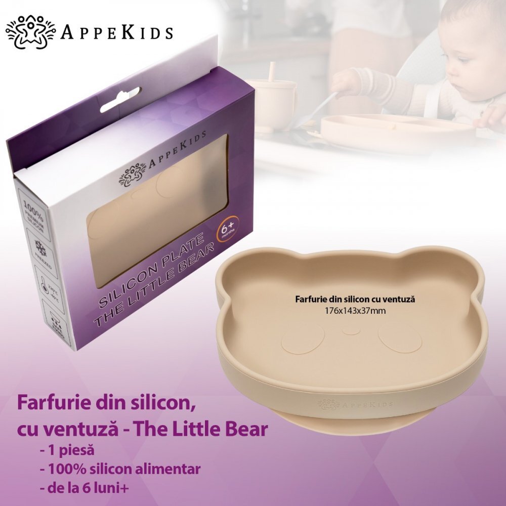APPEKIDS Farfurie din silicon cu ventuza The Little Bear Bubble Beige
