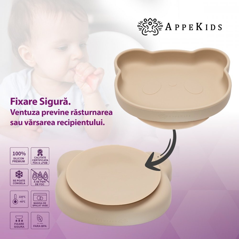 APPEKIDS Farfurie din silicon cu ventuza The Little Bear Bubble Beige