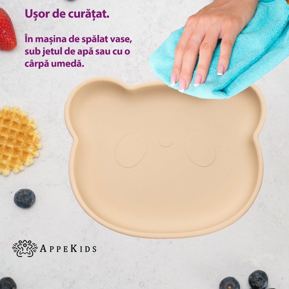 APPEKIDS Farfurie din silicon cu ventuza The Little Bear Bubble Beige