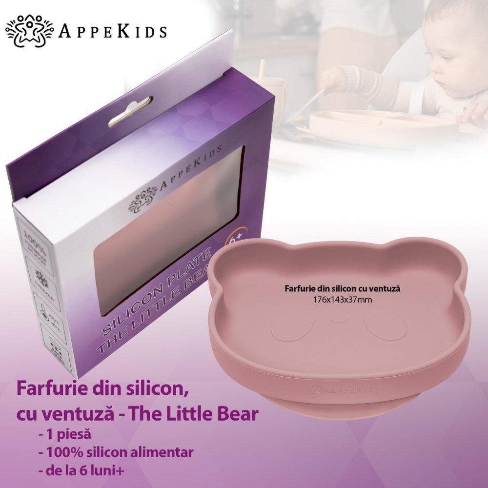 APPEKIDS Farfurie din silicon cu ventuza The Little Bear Old Rose