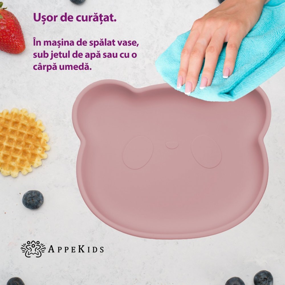 APPEKIDS Farfurie din silicon cu ventuza The Little Bear Old Rose