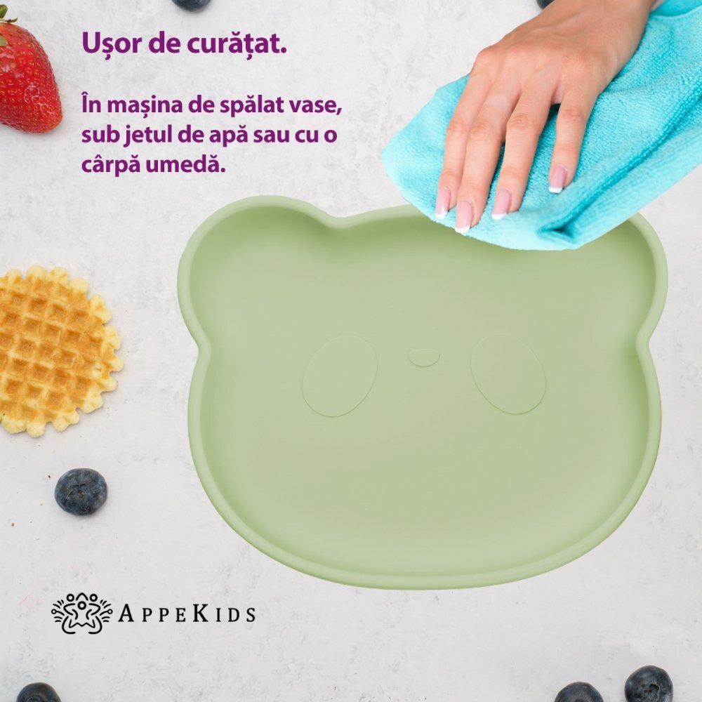 APPEKIDS Farfurie din silicon cu ventuza The Little Bear Raw Green