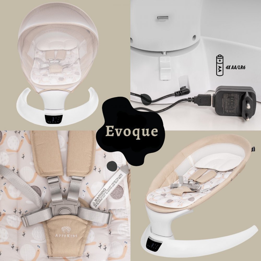 APPEKIDS Leagan electric pentru bebelusi cu spatar reglabil si senzor de miscare Evoque Bubble Beige