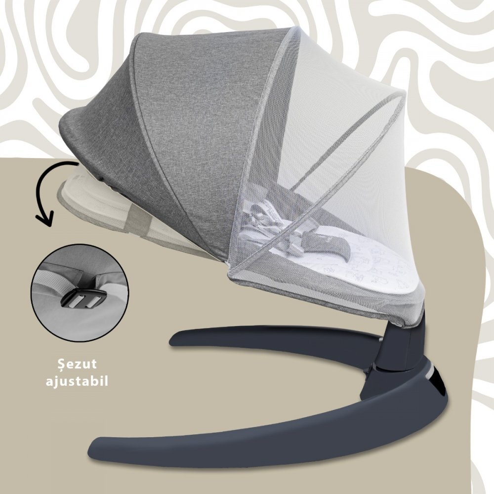 APPEKIDS Leagan electric pentru bebelusi cu spatar reglabil si senzor de miscare Evoque Powder Grey