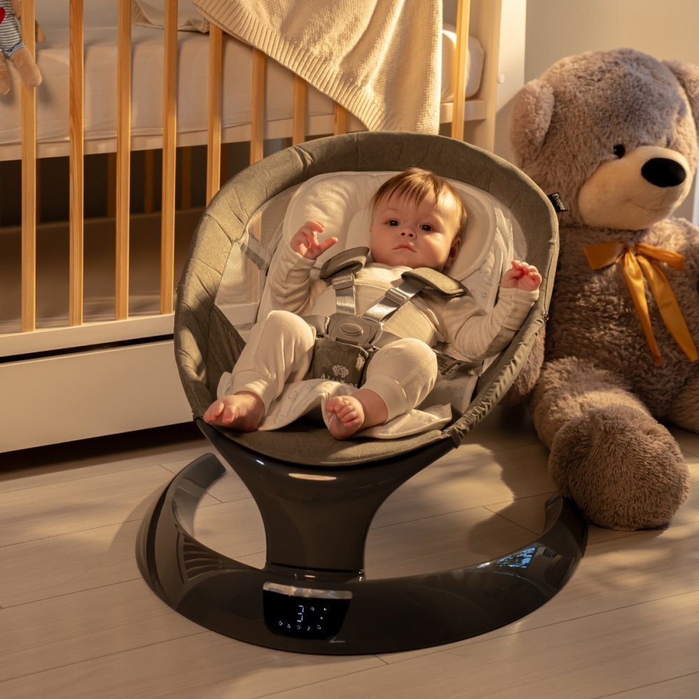 APPEKIDS Leagan electric pentru bebelusi cu spatar reglabil si senzor de miscare Evoque Powder Grey