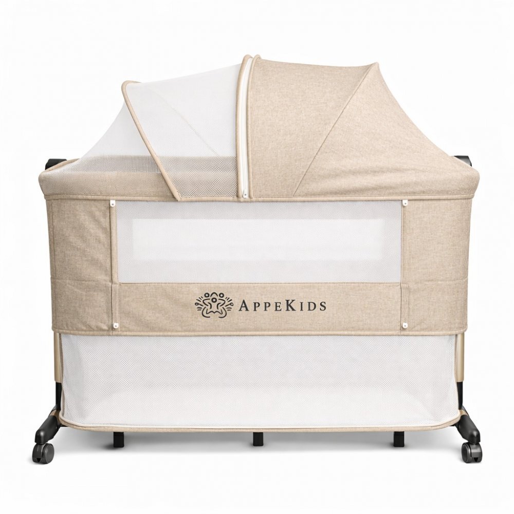 APPEKIDS Patut Co-sleeper multifunctional 4 in 1 Dreamy Sand cu inclinare antireflux functie de leganare manuala 5 niveluri de reglare a inaltimii accesorii incluse
