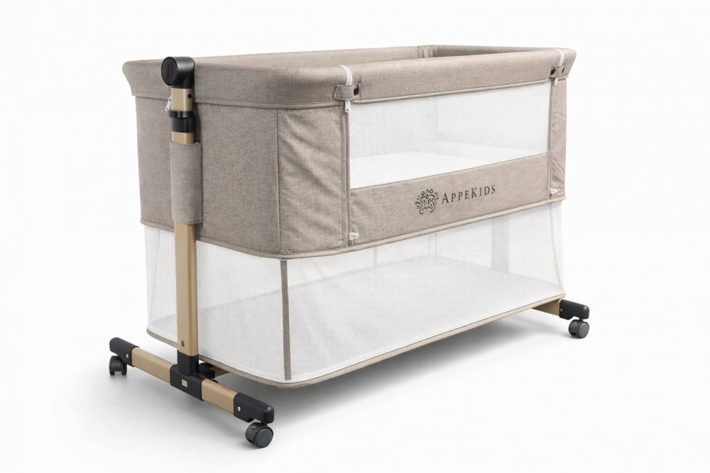 APPEKIDS Patut Co-sleeper multifunctional 4 in 1 Dreamy Sand cu inclinare antireflux functie de leganare manuala 5 niveluri de reglare a inaltimii accesorii incluse