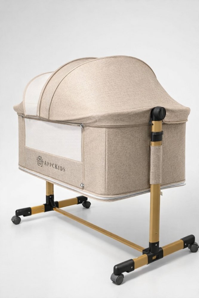 APPEKIDS Patut Co-sleeper multifunctional 4 in 1 Dreamy Sand cu inclinare antireflux functie de leganare manuala 5 niveluri de reglare a inaltimii accesorii incluse