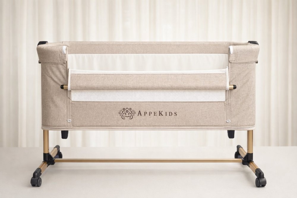 APPEKIDS Patut Co-sleeper multifunctional 4 in 1 Dreamy Sand cu inclinare antireflux functie de leganare manuala 5 niveluri de reglare a inaltimii accesorii incluse