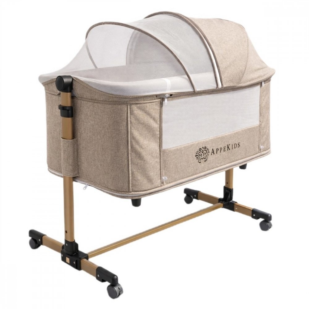 APPEKIDS Patut Co-sleeper multifunctional 4 in 1 Dreamy Sand cu inclinare antireflux functie de leganare manuala 5 niveluri de reglare a inaltimii accesorii incluse