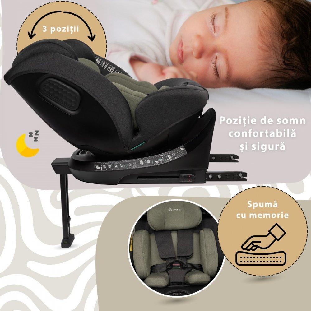 APPEKIDS Scaun auto I-Size 40-150 cm Rear Facing 360 Pro Confort green