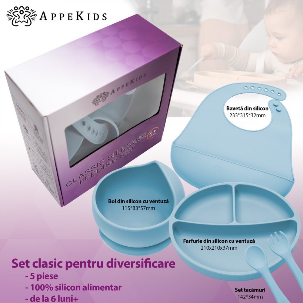 APPEKIDS Set diversificare din silicon 5 piese Classic Aqua Blue