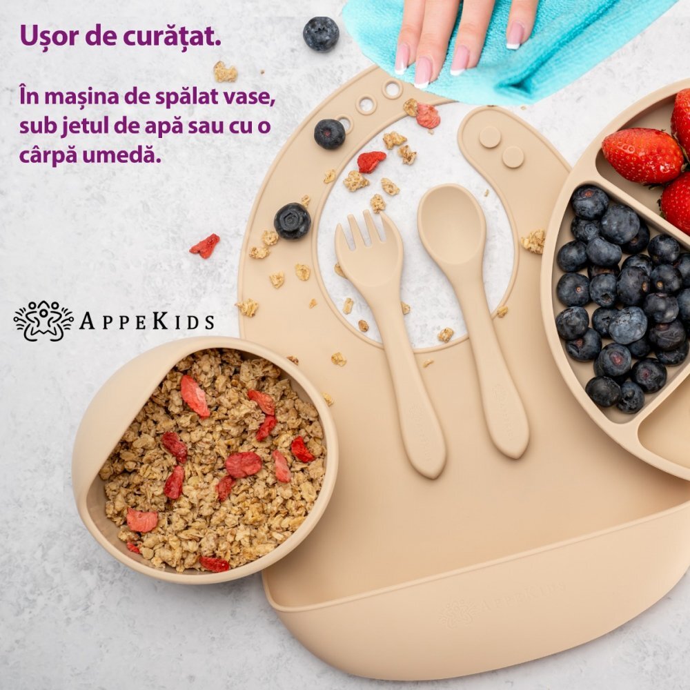 APPEKIDS Set diversificare din silicon 5 piese Classic Bubble Beige